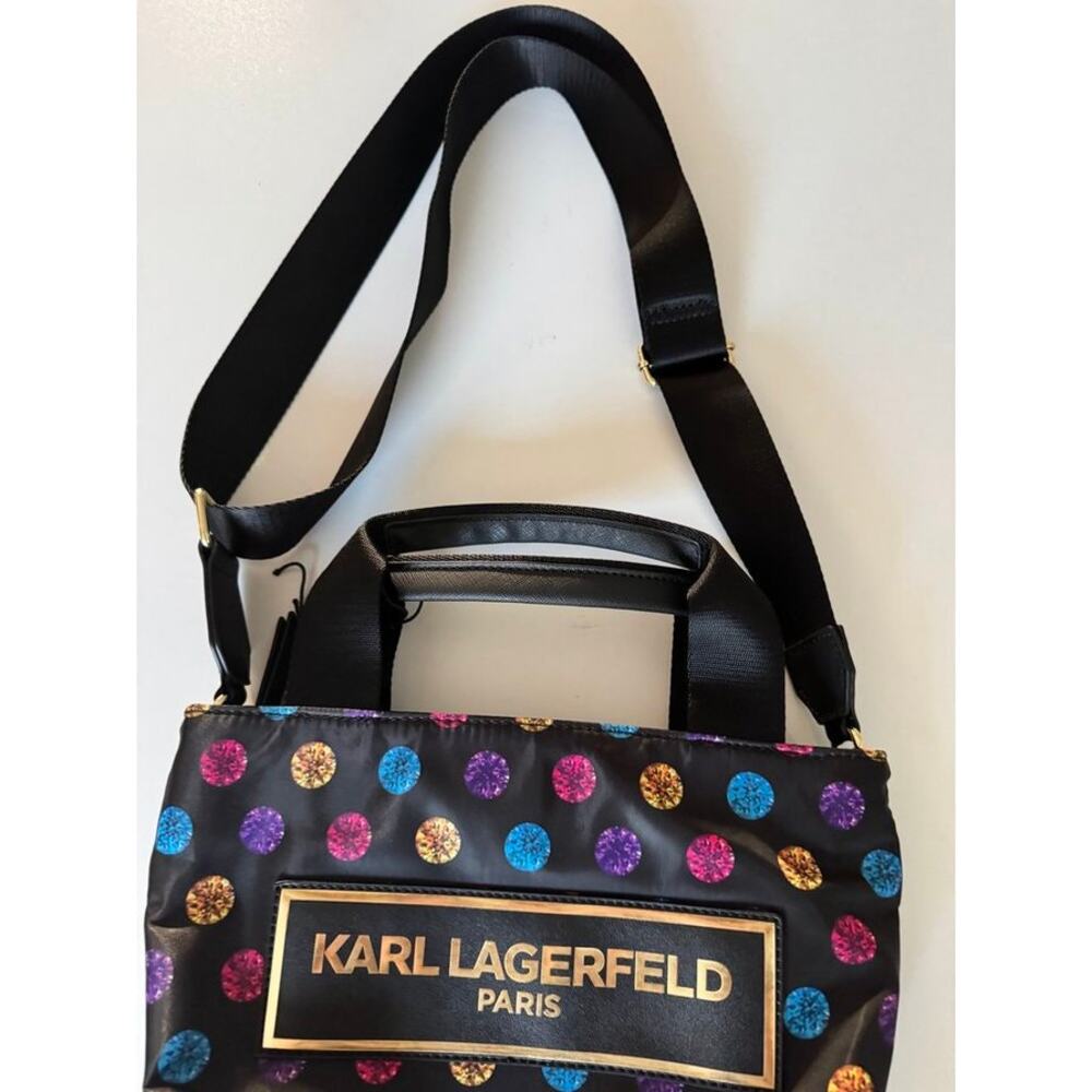 NWOT Karl Lagerfeld Paris Polka Dot Tote Crossbody Bag Designer Purse - Picture 4 of 12